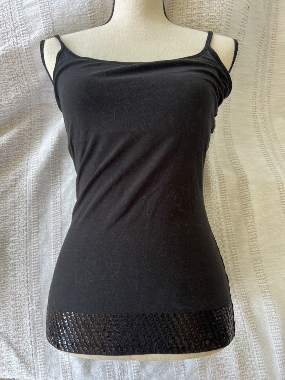 Womens Express Black Sequin Hem Spaghetti Strap Tank Top